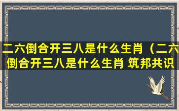 二六倒合开三八是什么生肖（二六倒合开三八是什么生肖 筑邦共识）